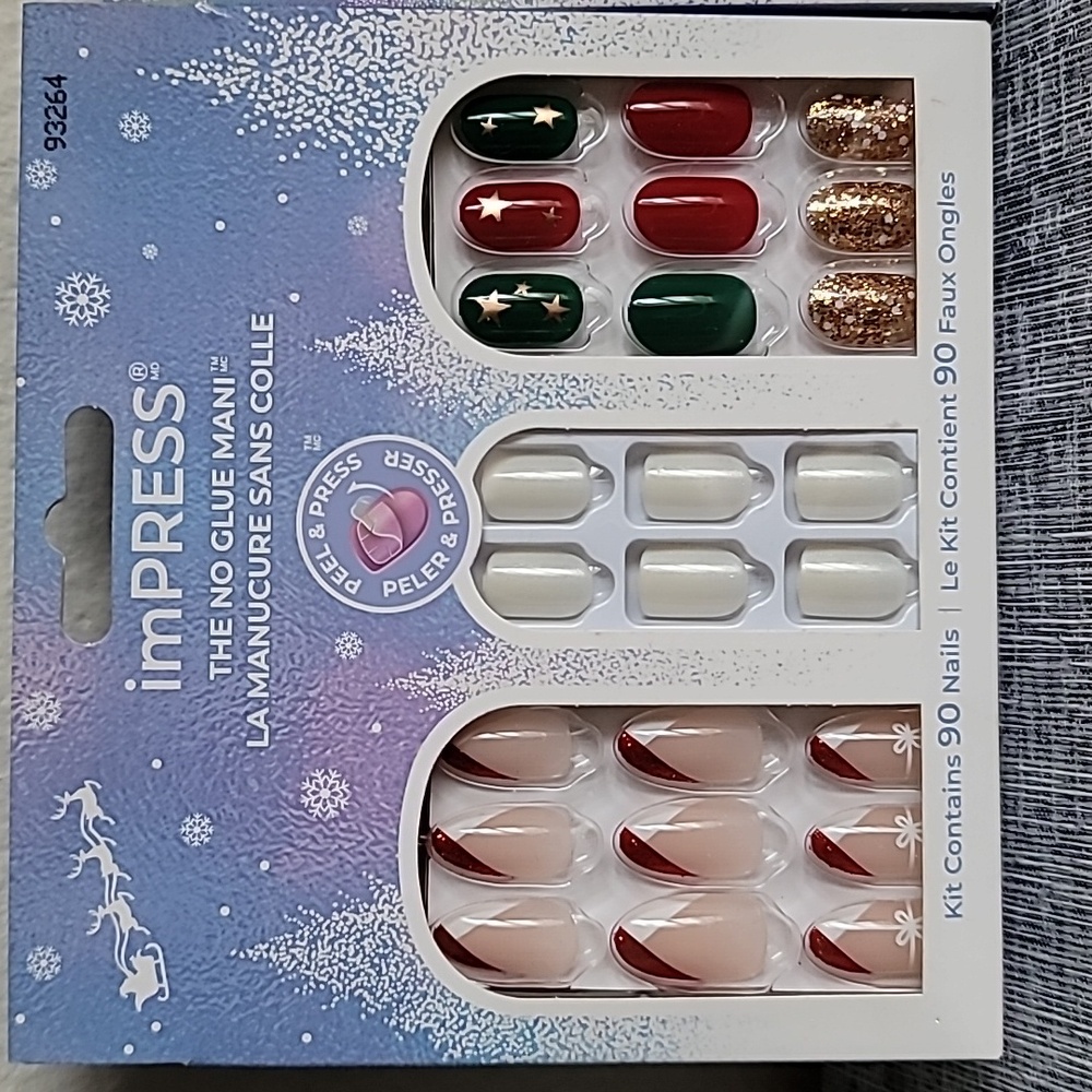 3pc imPRESS Press On Manicure Sets Holiday Christmas Stars Glitter Nails New - Picture 2 of 8